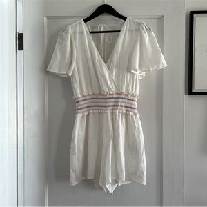 Like New! White Romper with Smocked Waist and Tie Back